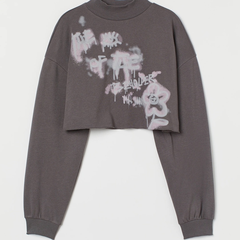 NWOT H&M Gray Graphic Cropped Oversized Sweatshirt - Women’s X-Large